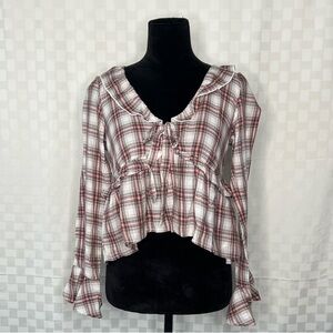 AE Long-Sleeve Ruffle Tie Front Shirt